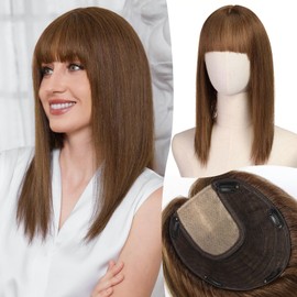 Topart 9"×9" Human Hair Toppers 16 inches for Women,100% Remy Human Hair with Multiple Non-slip Clips and Large-area Base,150% Density Top Hairpieces for Women with Thin Hair(Brown)