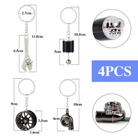 BETESSIN 4pcs Schlüsselanhänger Turbolader Auto Keychain Turbo Anhänger Autoteile Mini Deko Schlüsselbund mit O-Ring Schraubenschlüssel Radnabe Shifter Schraubstock Vater Opa Geburtstag Geschenk
