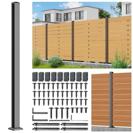 Prinfort 5FT 201 Stainless Steel Heavy Duty Fence Post for Wood Slats(Serial Post), Outdoor Ground Install Wooden Privacy Fence Panels Posts Matte Black 1Pack