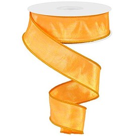 Iridescent Dupioni Wired Edge Ribbon, 10 Yards (Orange, 1.5")