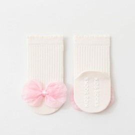 Baby Koi Baby Socks, Girls, Newborn Cotton, 2 Pairs Set, Non-Slip, Lace, Cute, Shichi-Go-San Baby Shower Preparation Gift, white + gray