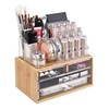 Neuxi Bamboo Makeup Organizer with 4 Acrylic Storages