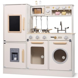 Pithfor Wooden Kitchen Playset for Kids Toddler, Pretend Play Kitchen Set Toy for Girls and Boys, with Kitchen Accessories