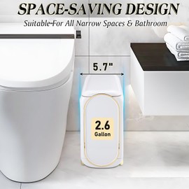 XLHOMO Bathroom Accessories Set, 10 Pieces White and Gold Bathroom Set, Bathroom Accessory Set with Slim Trash Can,Soap Dispenser,Toilet Brush,Toothbrush Set, Qtip Holders for Housewarming