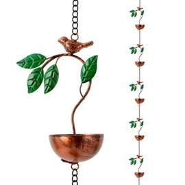 dreamysoul Rain Chains for Outside, Leaves and Bird Decorative Rain Catcher Chains for Downspout Gutter, Eaves Drainage