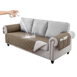 RAPRAP Sofa Cover 3 Seater 100% Waterproof Sofa Protector with Side Pockets for Kids, Pets, Dogs, Durable Non-Slip Three Seater Couch Covers, Washable,Taupe,3 Seater