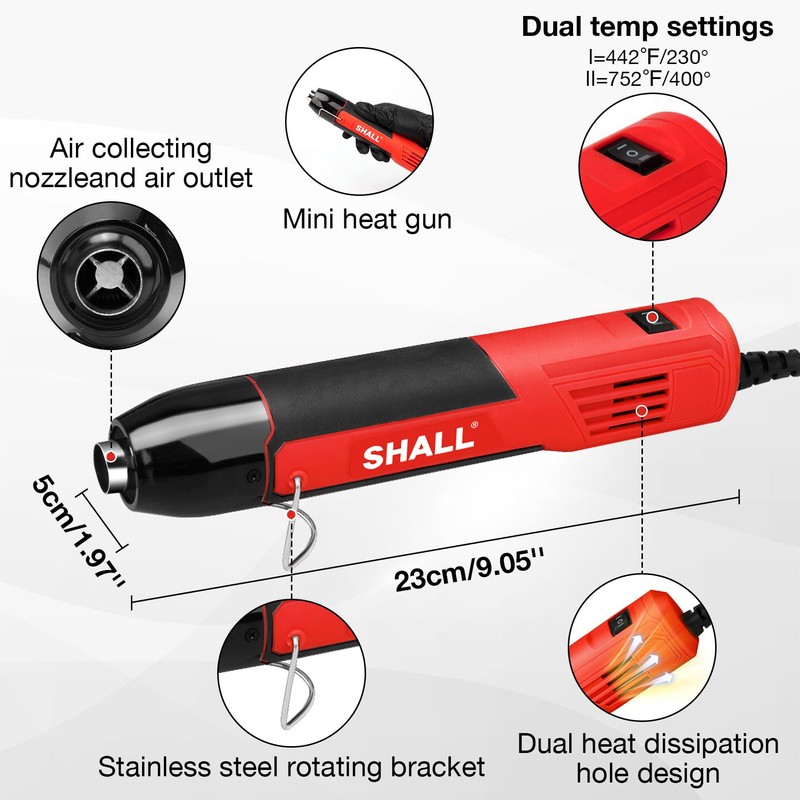 SHALL 350W Mini Heat Gun Set, Portable Hot Air Gun