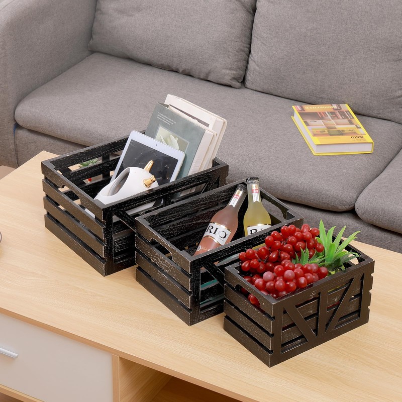 HTAYUXWO Storage Crates Nesting Wooden Boxes 3 Pack,Wood Storage Crates