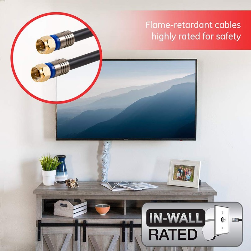 GE RG6 Coaxial Cable, 50 ft. F-Type Connectors, Quad Shielded