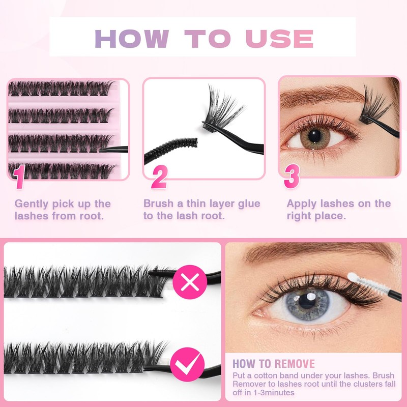 Glowing Win Individual Eyelash Extensions Set DIY 60D Cluster Lashes