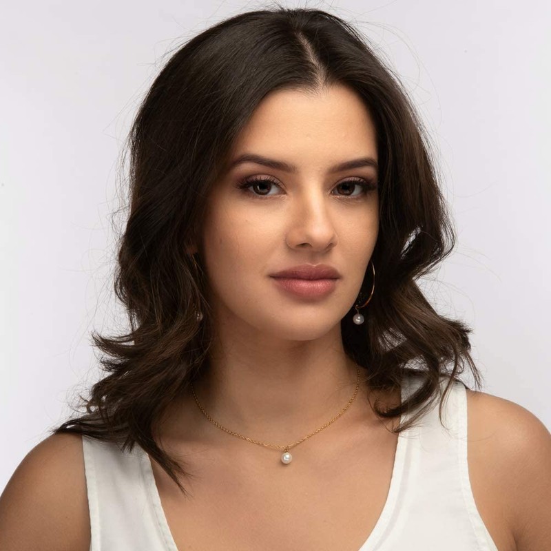 LuckyLy Collar de Mujer con Perla, Cadena de Acero Inoxidable