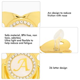 Chupete de Bebé, Chupete Personalizado Y Juego de Clips para Chupete, Chupete de Bebé Dorado con 26 Letras Chupete Bling Recién Nacido Dorado Pezón Infantil de Silicona Artefacto de Destete de(M)