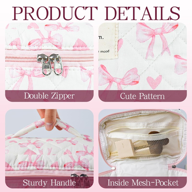 AMZMA Bow Makeup Bag Organizer, Travel Makeup Bags for Women,