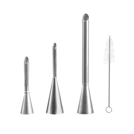 Cream Puff Icing Piping Nozzle Tips,Long Piping Tip,4-Pack Seamless Stainless Steel Baking Icing Decor Tools for Cakes Puff Pastry (Mixed Size)