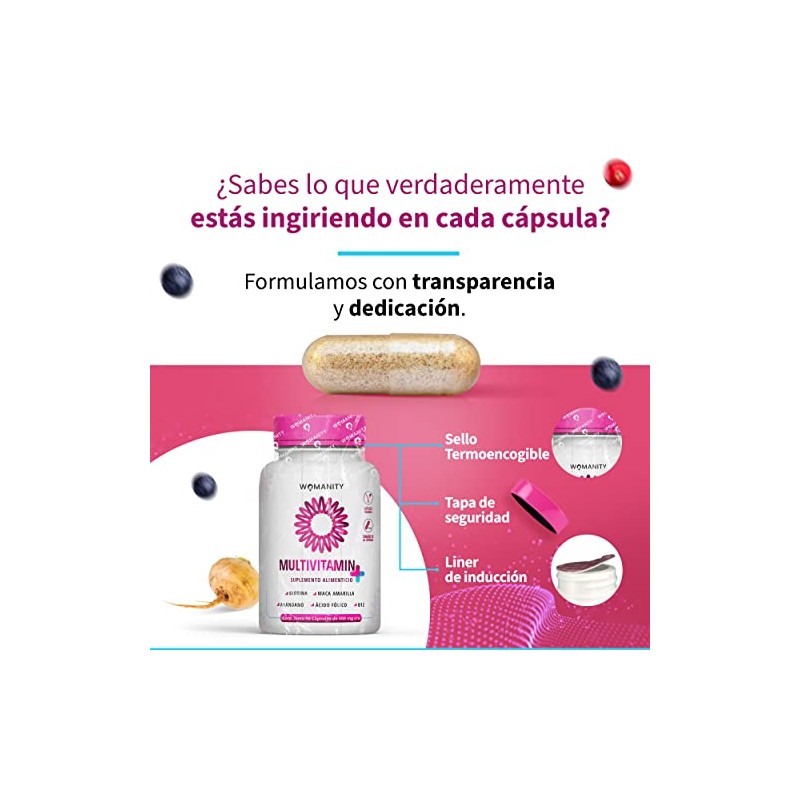 Vitaminas Mujer Multivitamínico Cápsulas Ingredientes Biotina Maca Amarilla Arándano Ácido