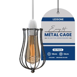 LEDSone Lampshade Wire Cage Chandelier Industrial Vintage Chandelier Lampshade Wall Lamp Ceiling Lamp Set for Hotel (Brushed Silver, 1 Pack)