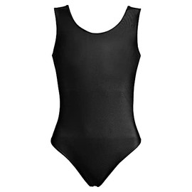 BSBAAA FASHIONS® Girls Nylon Stretch Leotards - Kids Sleeveless School PE Ballet Dance Gymnastics Bodysuit Top (Black, 9-10 Years)