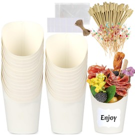 Woixiow Charcuterie Cups (White(14oz), 50 Cups + 100 Sticks + 50 Labels)