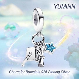 YUMINN 2025 Graduation Charms 925 Sterling Silver for Bracelets and Necklaces Dangle Pendant Beads Jewellery Gifts for Women, Sterling Silver, Cubic Zirconia