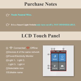 LANBON L8-HS4 LCD 4 Gang Smart Light Switch with Tuya Smart Life & Homekit & Smart Living System, WiFi Touch Light Switch Compatible with Alexa and Google Home, Neutral Wire Required, No Hub Required