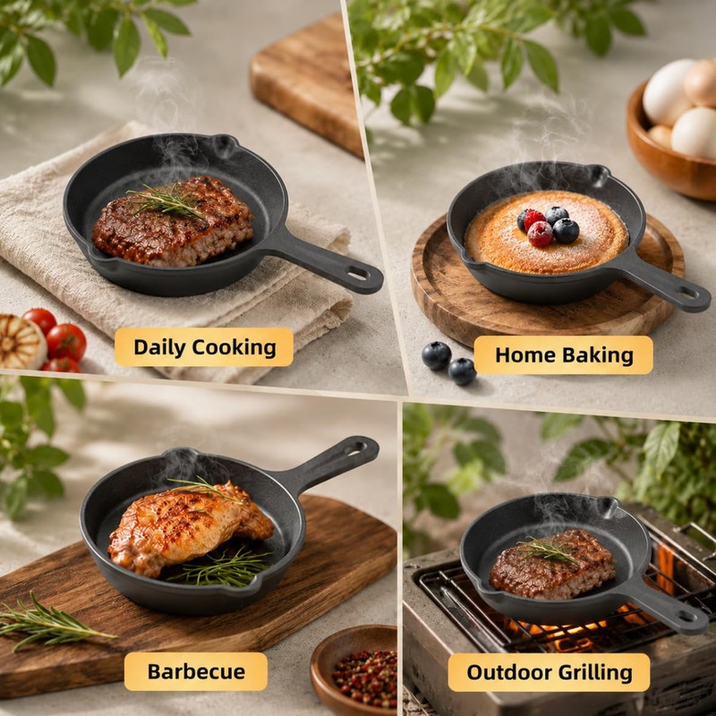 Cptoion 4 Pack Cast Iron Skillet, Small