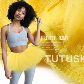 Dmaiy Women Tutu Skirt Tulle Ballet Tutu Classic Adult Layered Elastic Dance Skirts for Party Birthday Festival, Yellow, 40 Short
