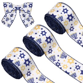 3 Roll 50 Yards Hanukkah Ribbon 2.5 Inch Star of David Decorative Ribbon Menorah Holiday Ribbon for DIY Crafts Decoration Chanukah Jewish Gift Wrapping