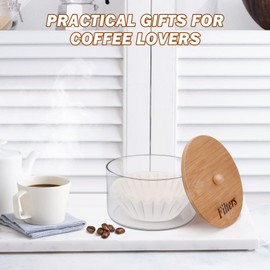 Coffee Filter Holder with Lid,Glass Coffee Filter Storage Container,Coffee Filter Dispenser,Rustic Coffee Filter Organizer Basket,Coffee Filter Container for Counter, Coffee Bar Accessories Decor