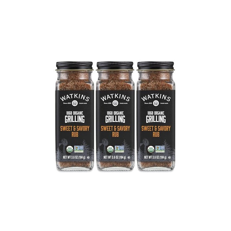 Watkins Organic Grilling Sweet and Savory Rub, 3.6 Oz, 3-Pack