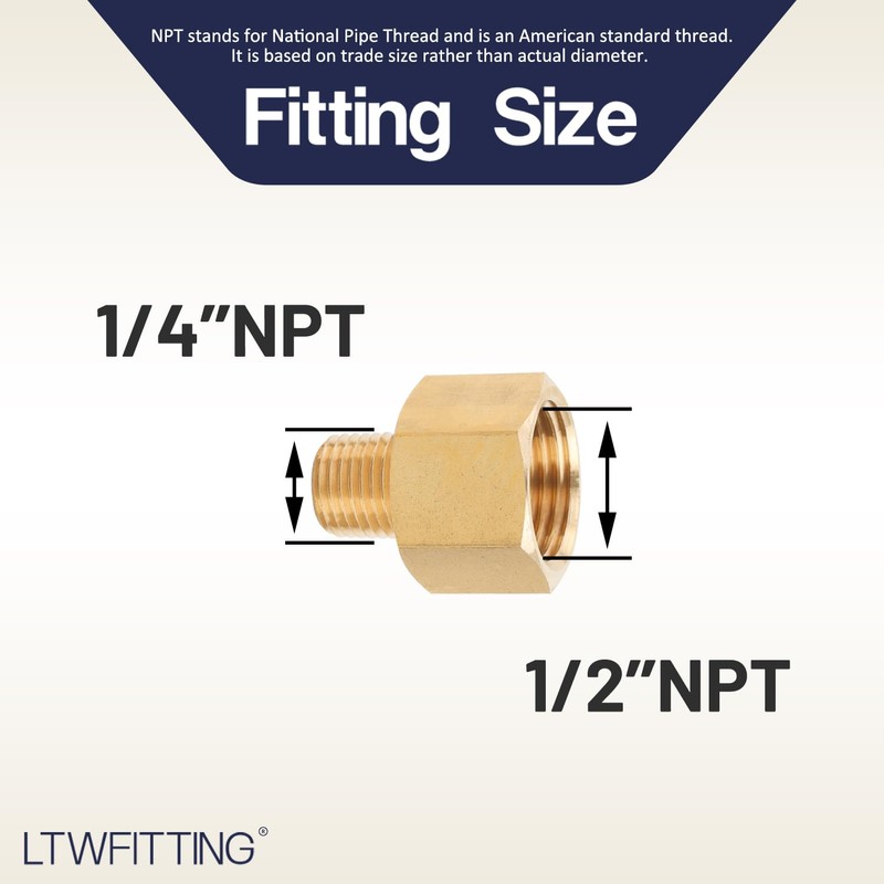 LTWFITTING Brass Pipe 1/2" Female x 1/4" Male NPT Adapter