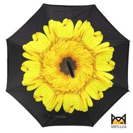 MRTLLOA 40/49/56 Inch Oversize Windproof Inverted Reverse Upside Down Umbrella, Golf Size Rain Umbrella, Double Layer, C-Shaped Handle for Men, Women and Kids (Sunflower, 49 Inch)