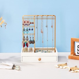 Caluself Jewellery Stand, Jewellery Holder, Chain Holder, Earring Stand with Drawers, Decorative Storage, Ring Storage, for Hanging Necklaces, Earrings