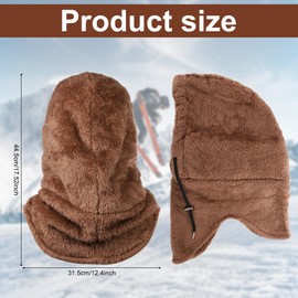 Winter Hat Hood, Windproof Plush Sherpa Ski Mask Adjustable Balaclava Face Mask Kids Winter Warm Motorcycle Mask Hat for Outdoor Activities Skiing Motorcycle Running Riding Brown