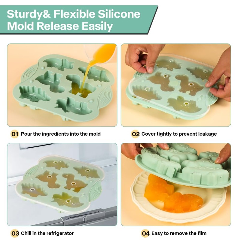 Spmarkt 2-Pack Dinosaur Silicone Mold, Multi-Purpose Jello Molds for Kids,