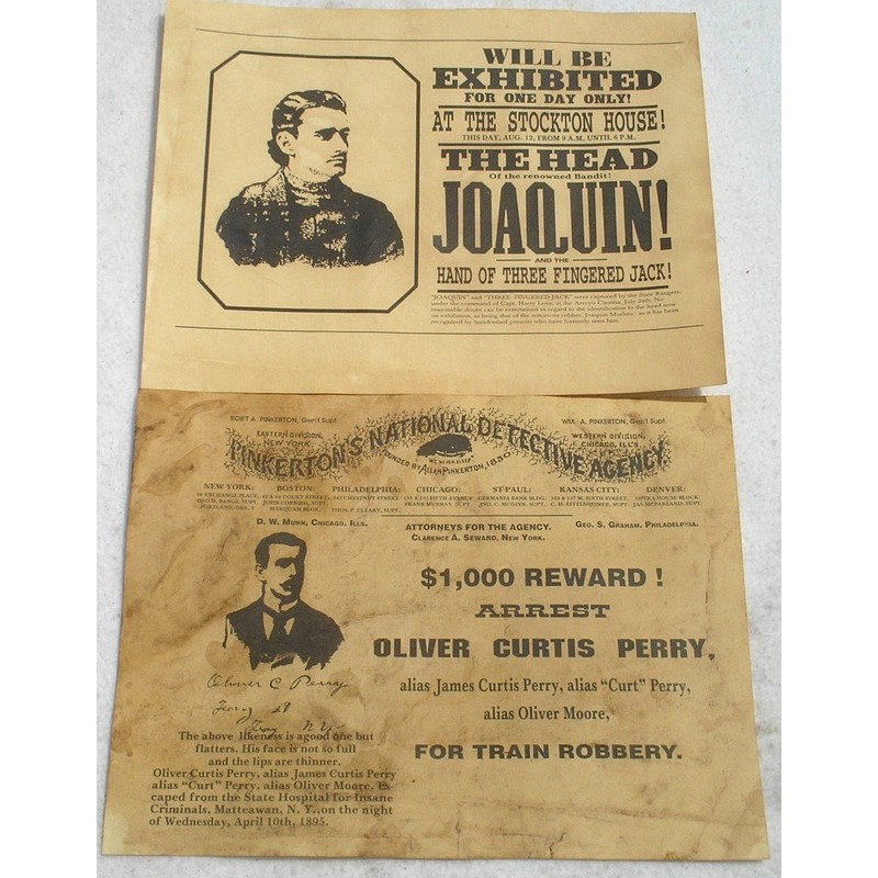 Set of 12 Reproduction Old West Wanted Reward Posters by