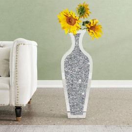 SHYFOY Tall Mirrored Floor Vase 28 inch High, Silver Crushed Diamond Decorative Tall Vases for Floor Decor, Large Glass Floor Vase for Home, Living Room, Kitchen, Office