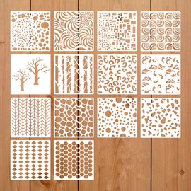 Geometric Figure Paint Stencils - 14 Pcs Different Templates for Painting Spraying, Sponge Roller Painting, Crayon Drawing, DIY Craft (15 x 15cm)