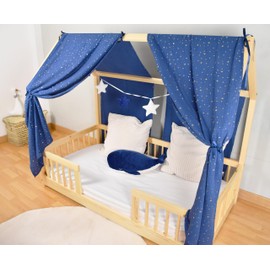 YellowNest House Bed Canopy (Pack of 2) - 100% Cotton - Bed Canopy House Bed Made of Muslin - Canopy Bed Curtains for Bed 80 x 160 and 140 x 200 cm (Navy Blue Bunting Star, 130 x 320 (Set of 2))