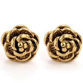 JewelryWe 2pcs of Charm Women's Stainless Steel Rose Flower Post Stud Earrings in Gift Bag (Gold Color)