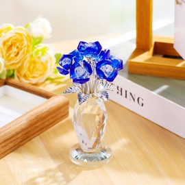 YWHL Crystal Blue Rose Gifts for Wife Girlfriend, Idea for Her, Romantic Rose Figurine for Women, Surprise Gift Glass Rose Flower Collectible for Birthday Anniversary Wedding