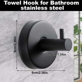 Dntorx Suction Cup Hooks, Black Stainless Steel Suction Hook for Shower Bathroom Towel Hooks Shower Hook Holders Hanging Towels, Loofah, Robe, Coat, 2 Pack