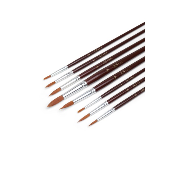 Elan Round Paintbrush Set, 8 PCS Synthetic Nylon Brushes, Artist