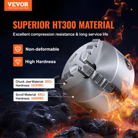 VEVOR 3-Jaw Lathe Chuck, 6'' Self-Centering Lathe Chuck, 0.14-6.3 in/3.5-160 mm Clamping Range with T-key Fixing Screws Reversible Jaws, for Lathe 3D Printer Machining Center Milling Drilling Machine