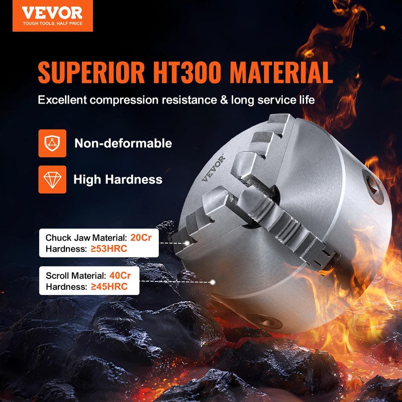 VEVOR 3-Jaw Lathe Chuck, 6'' Self-Centering Lathe Chuck, 0.14-6.3 in/3.5-160