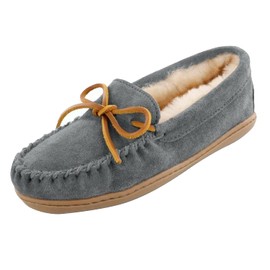 Minnetonka Womens Sheepskin Hardsole Moccasin Slipper Gray Size 9