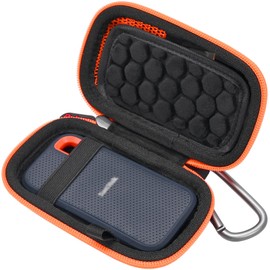 RAIACE Hard Case Compatible with SanDisk 250GB / 500GB / 1TB / 2TB Extreme Portable SSD Carrying Case with Orange Zipper - Black (Black Lining)