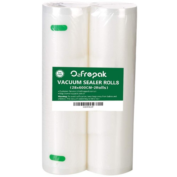 O2frepak 2 Foil Rolls 28 x 600 cm Vacuum Sealer Rolls for Food, BPA-Free Vacuum Bag Sous Vide Bag Films for Vacuum Sealers and Film Sealing Devices (Total: 1200 cm)