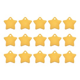 MECCANIXITY Metal Five Stars Tags Stamping,Yellow Blank Dog Tags DIY Engraving Blank Tags Aluminium for Pet Dog ID Tags,Pendant Decoration,Craft Tags,Pack of 15