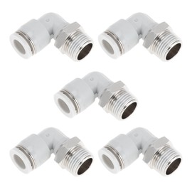 TUCKBOLD Push to Connect Air Fittings 3/8" 90 Degree Air Line Quick Joint Plastic Nickel-plated Copper 3/8"NPT 5 Pcs White Silver Tone