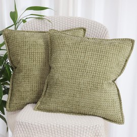 OYIMUA Chenille Cushion Cover, 50 x 50 cm, Green, Modern Luxury Cushion Covers, Decorative Square Sofa Cushion, Set of 2, Soft Decorative Cushions with Edge for Living Room, Couch